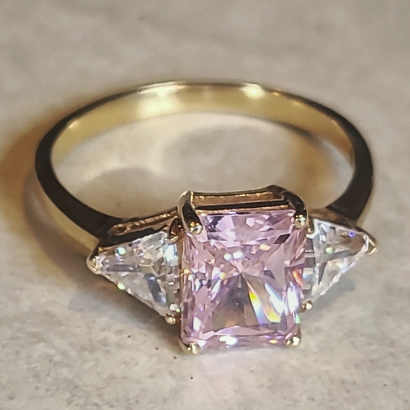 10K Yellow Gold Pink CZ Ring with Clear CZ Accents - Picture 5 of 5